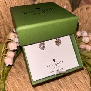 Kate Spade New York Cubic Zirconia Stud Earrings Gold Tone Oval Crystal NWT Box